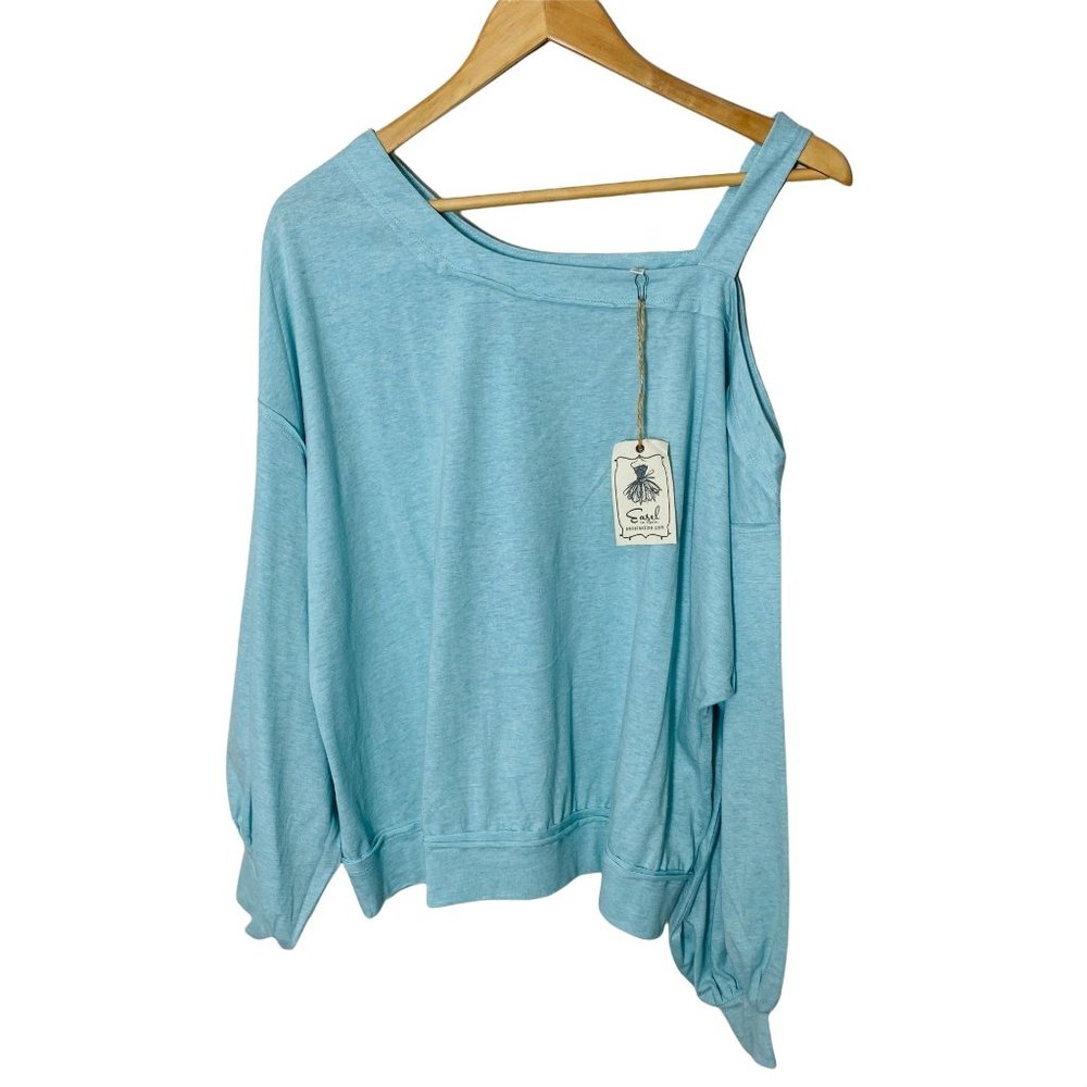 Easel Los Angeles Anthropologie One Shoulder Top Raw Edge Trim Shirt Size Small